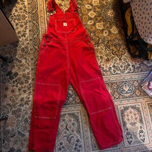 EUC Hey Gang Red Knee Patch Overalls
